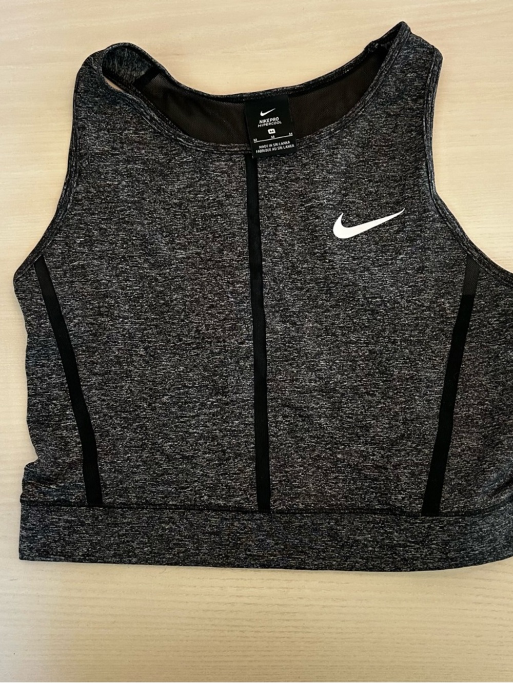 Nike Black-Gray Heather Athletic Crop Top with White Swoosh